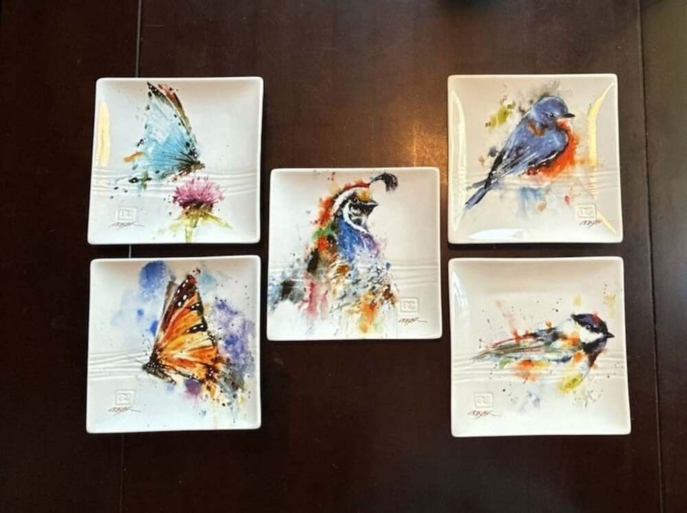 Dean Crouser Snack Plate Set Of 5 Watercolor Birds Butterflies 7”